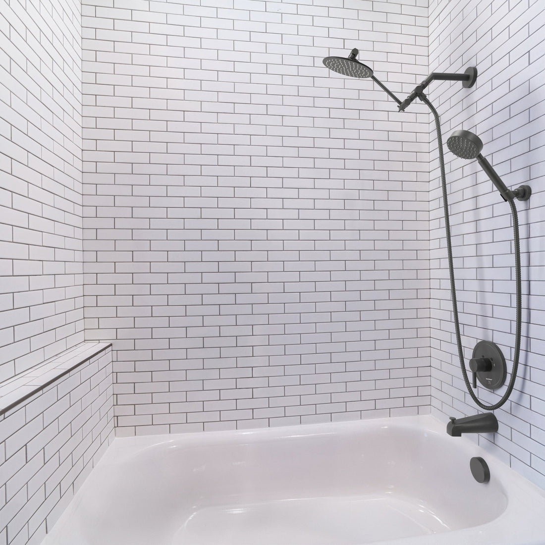 Lifestyle All Metal Dual Shower Head with Adjustable Arm and Shower Head Wall Mount with Valve and Trim Matte Black  / 2.5 - The Shower Head Store