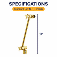 Specifications 12 Inch Adjustable Shower Arm Extension 12 Inch / Brushed Gold - The Shower Head Store