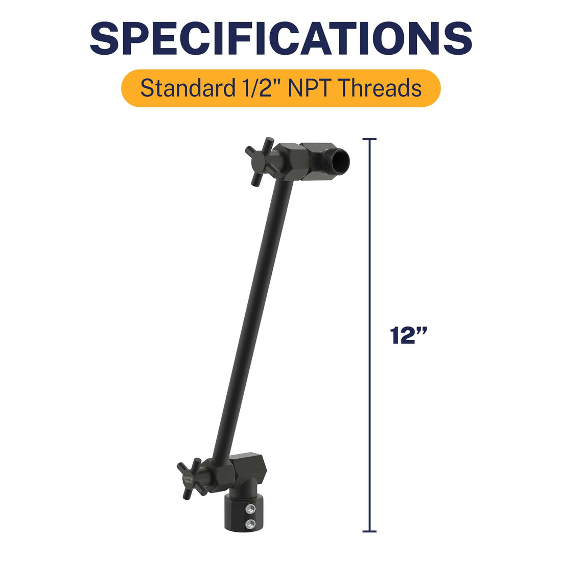Specifiications 12 Inch Adjustable Shower Arm Extension V3 12 Inch / Matte Black - The Shower Head Store