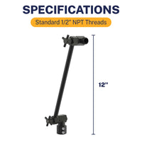 Specifiications 12 Inch Adjustable Shower Arm Extension V3 12 Inch / Matte Black - The Shower Head Store