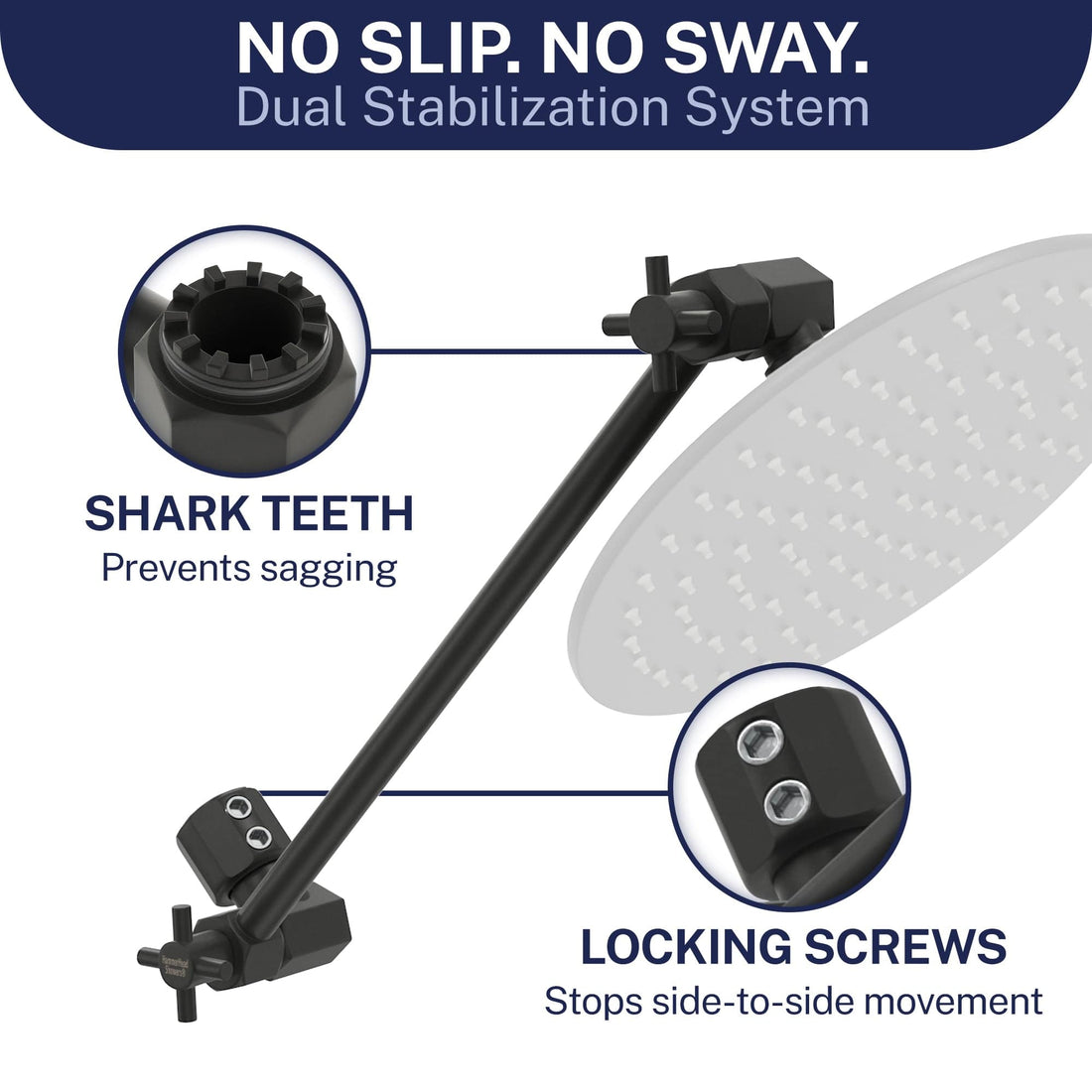 Locking Screws 12 Inch Adjustable Shower Arm Extension V3 12 Inch / Matte Black - The Shower Head Store
