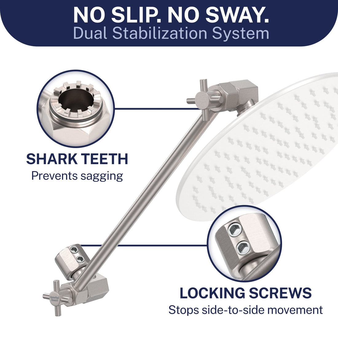 Locking Screws 12 Inch Adjustable Shower Arm Extension V3 12 Inch / Brushed Nickel - The Shower Head Store