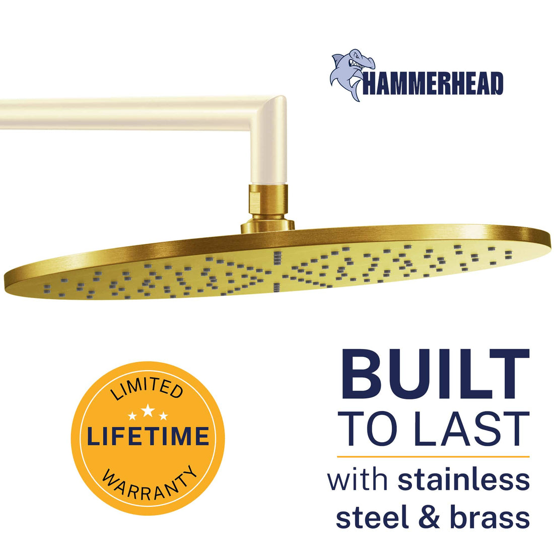 Built to Last 12 Inch Rain Shower Head Brushed Gold  / 2.5 - The Shower Head Store