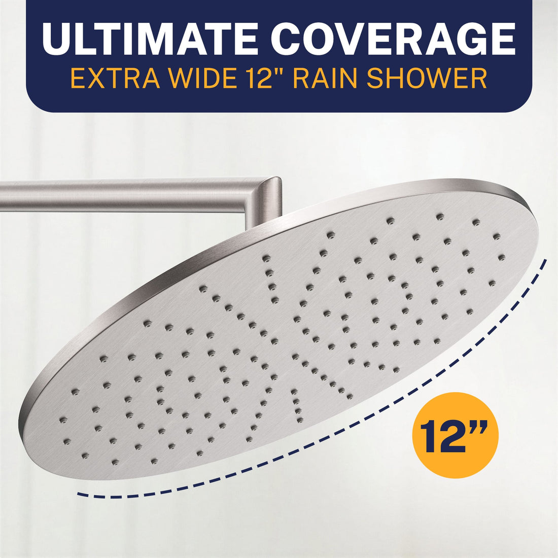 Ultimate Coverage 12 Inch Rain Shower Head Brushed Nickel  / 2.5 - The Shower Head Store
