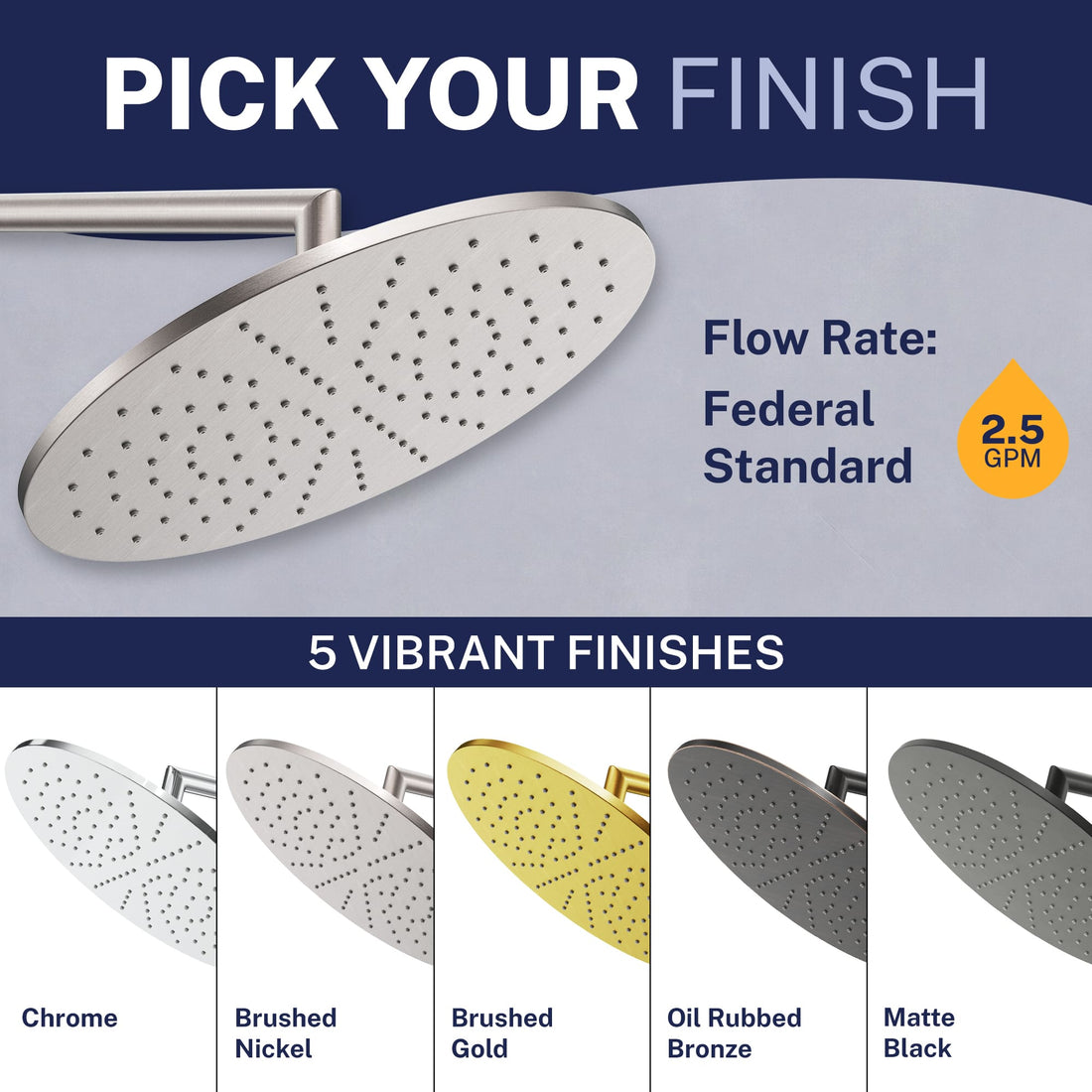 Finishes 12 Inch Rain Shower Head Brushed Nickel  / 2.5 - The Shower Head Store