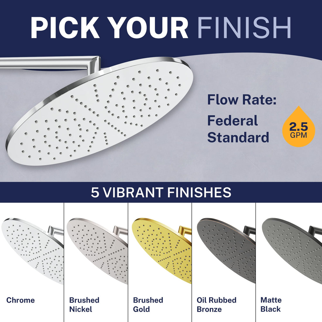 Finishes 12 Inch Rain Shower Head Chrome / 2.5 - The Shower Head Store