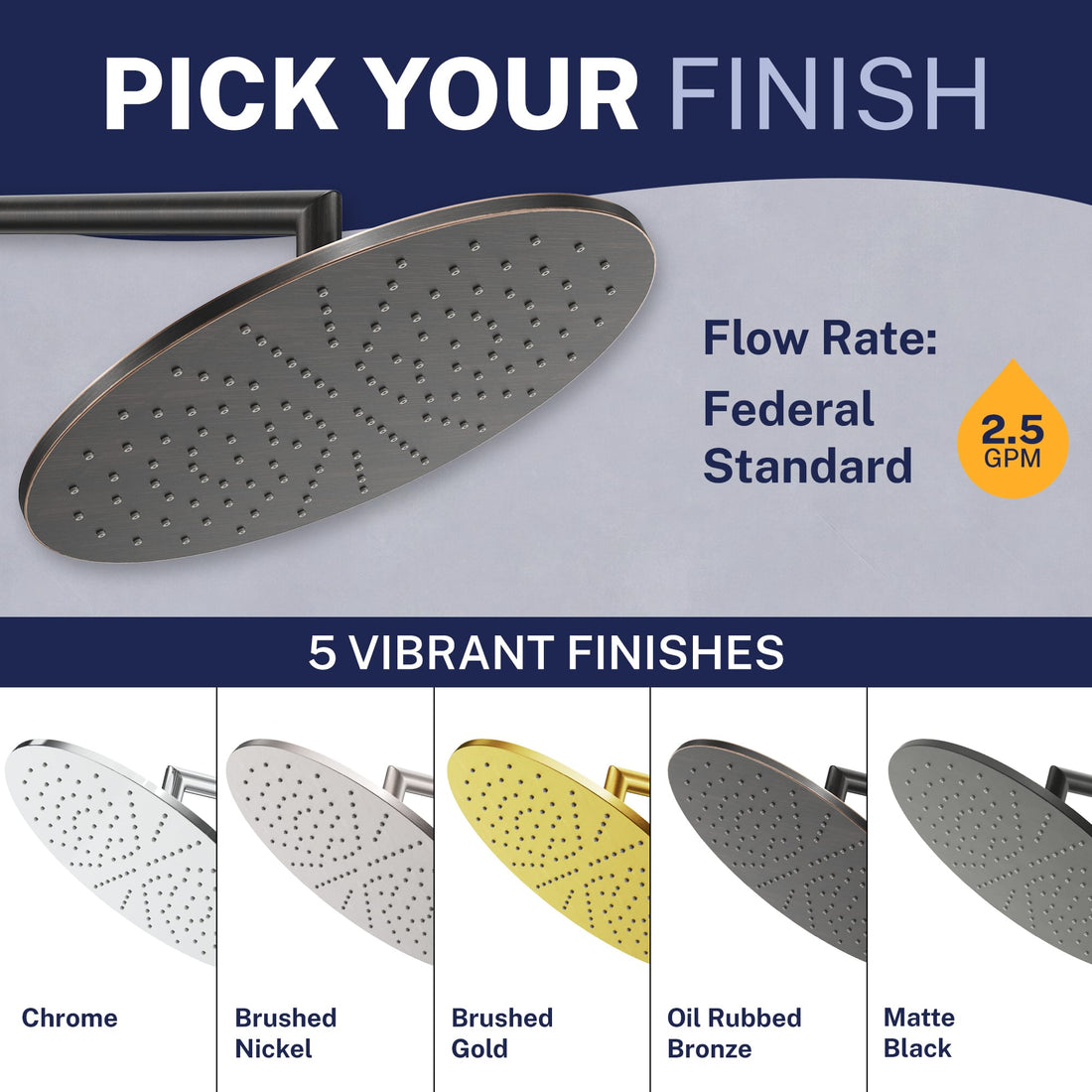 Finish 12 Inch Rain Shower Head Oil Rubbed Bronze  / 2.5 - The Shower Head Store