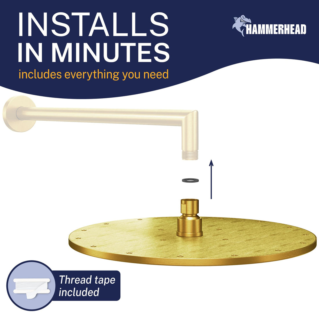 Easy Install 12 Inch Rain Shower Head Brushed Gold  / 2.5 - The Shower Head Store
