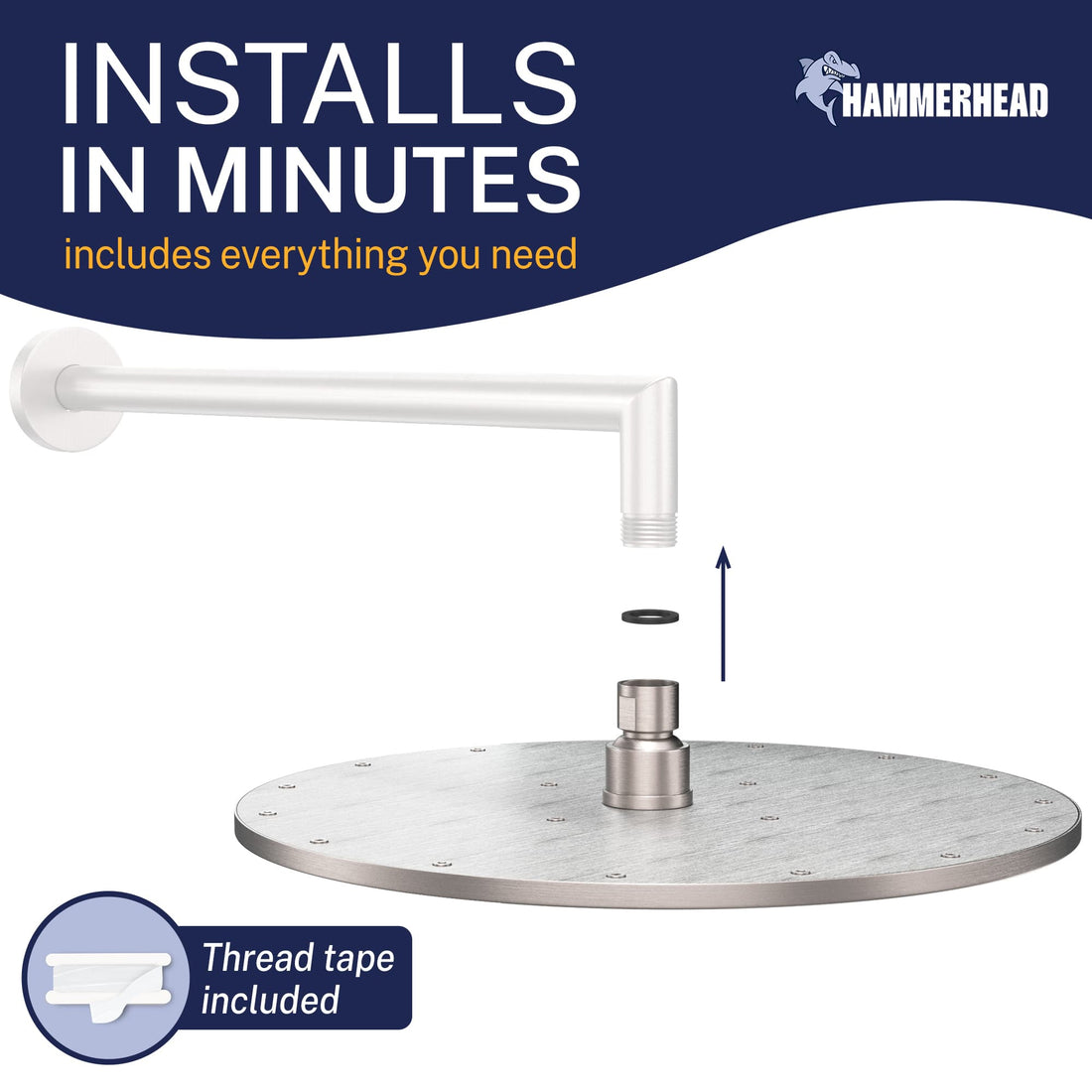 Easy Install 12 Inch Rain Shower Head Brushed Nickel  / 2.5 - The Shower Head Store