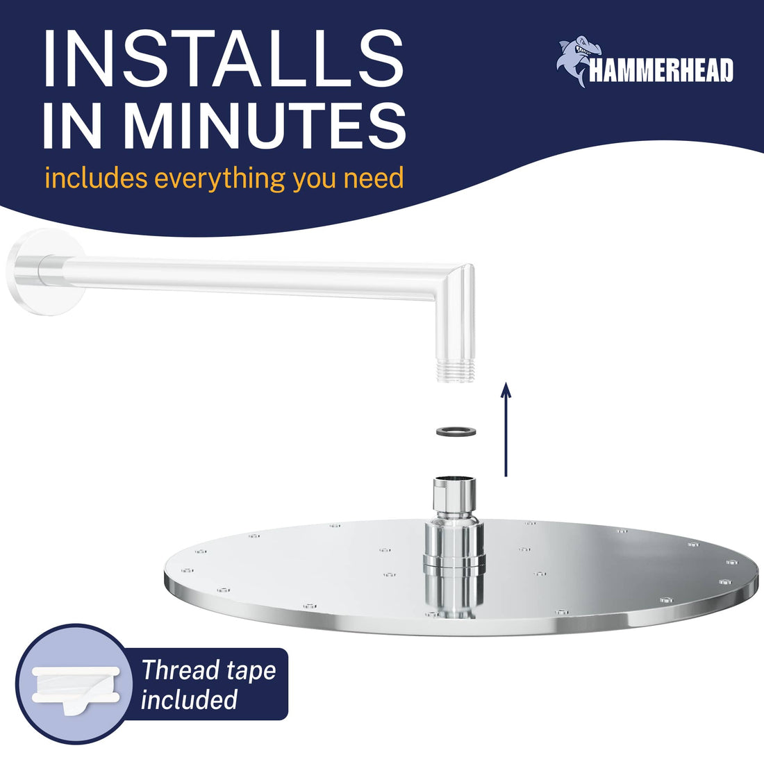 Installation 12 Inch Rain Shower Head Chrome / 2.5 - The Shower Head Store