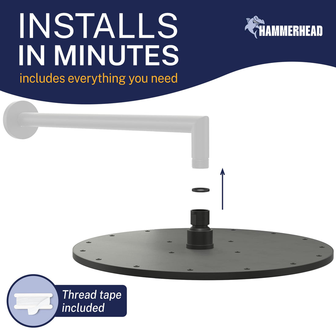 Easy Install 12 Inch Rain Shower Head Matte Black  / 2.5 - The Shower Head Store
