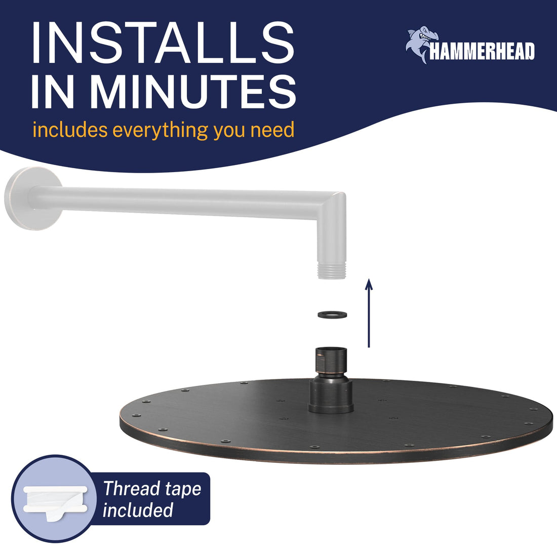 Easy Install 12 Inch Rain Shower Head Oil Rubbed Bronze  / 2.5 - The Shower Head Store