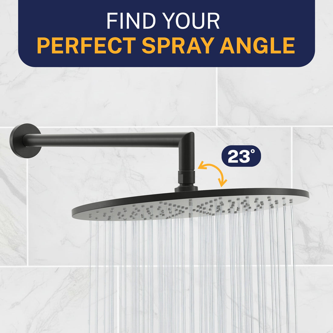 Perfect Spray Angle 12 Inch Rain Shower Head Matte Black  / 2.5 - The Shower Head Store