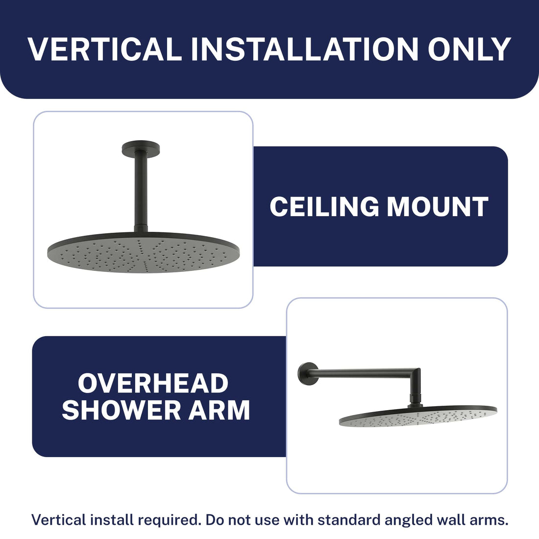 Installation 12 Inch Rain Shower Head Matte Black  / 2.5 - The Shower Head Store