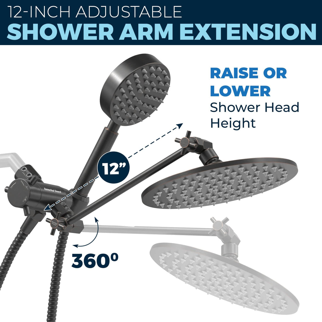 Adjustable Shower Arm 1-Spray Dual with Adjustable Arm Oil Rubbed Bronze / 2.5 - The Shower Head Store