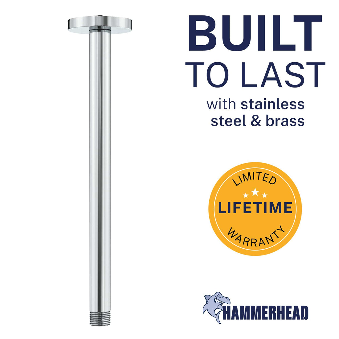 Built to Last Straight Shower Arm Chrome / 12 Inch - The Shower Head 