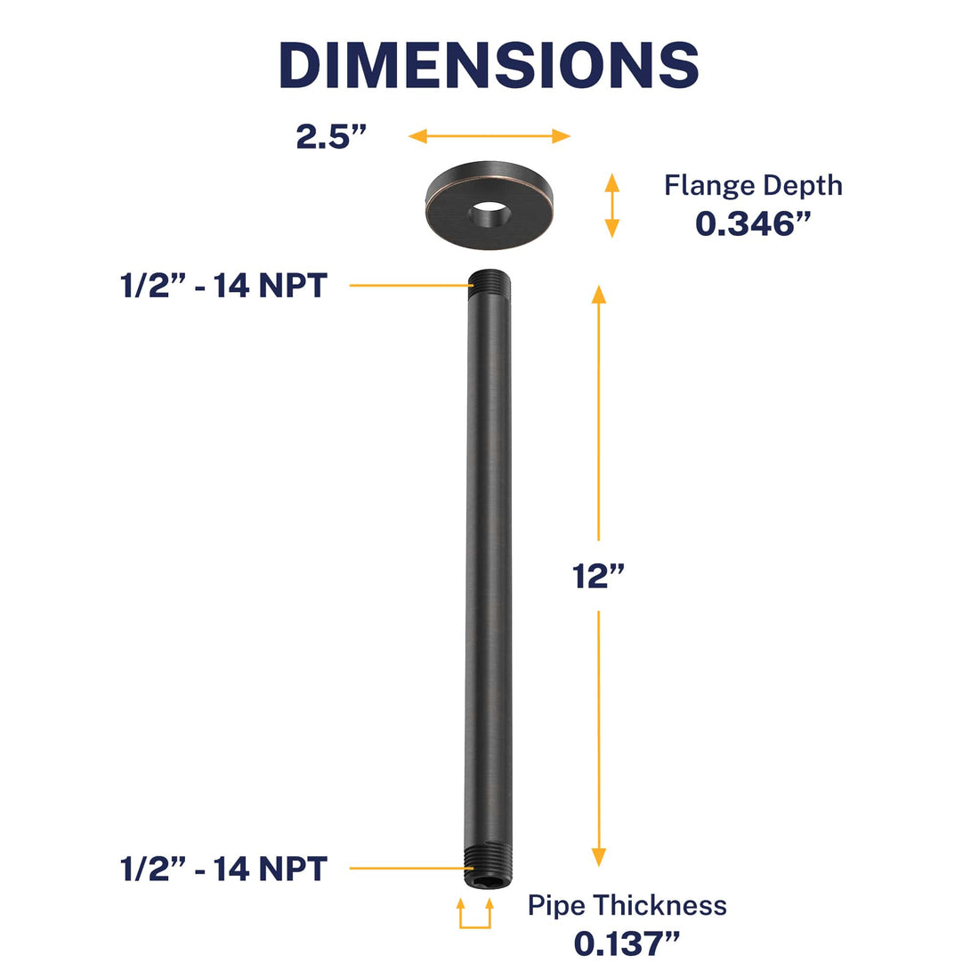 Dimensions Straight Shower Arm Oil Rubbed Bronze / 12 Inch - The Shower Head Store