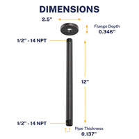 Dimensions Straight Shower Arm Oil Rubbed Bronze / 12 Inch - The Shower Head Store