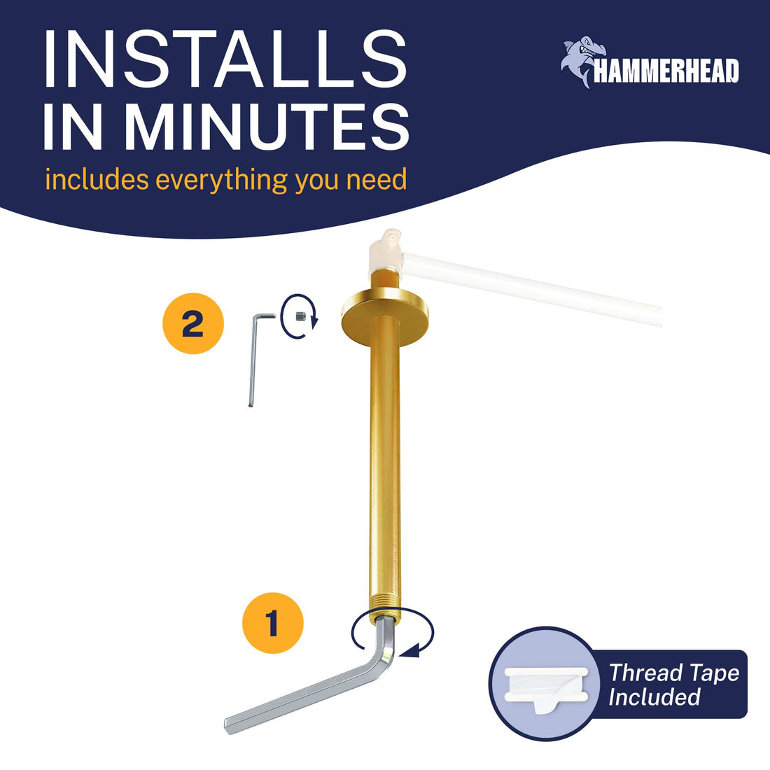 Installation Straight Shower Arm Brushed Gold / 12 Inch - The Shower Head Store