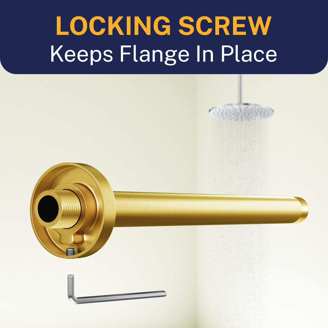 Locking Screw Straight Shower Arm Brushed Gold / 12 Inch - The Shower Head Store