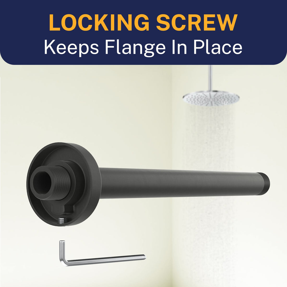 Locking Screw Straight Shower Arm Matte Black / 12 Inch - The Shower Head Store