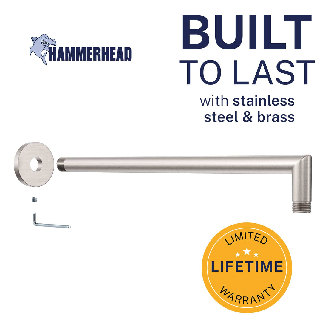 Built to Last J-Shaped Overhead Shower Arm Brushed Nickel  - The Shower Head Store
