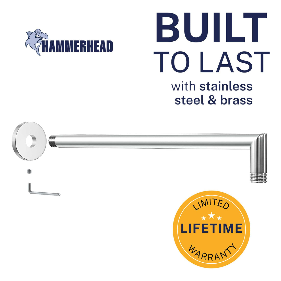 Built to Last J-Shaped Overhead Shower Arm Chrome - The Shower Head Store