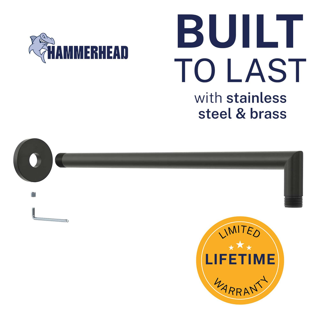 Built to Last J-Shaped Overhead Shower Arm Matte Black  - The Shower Head Store