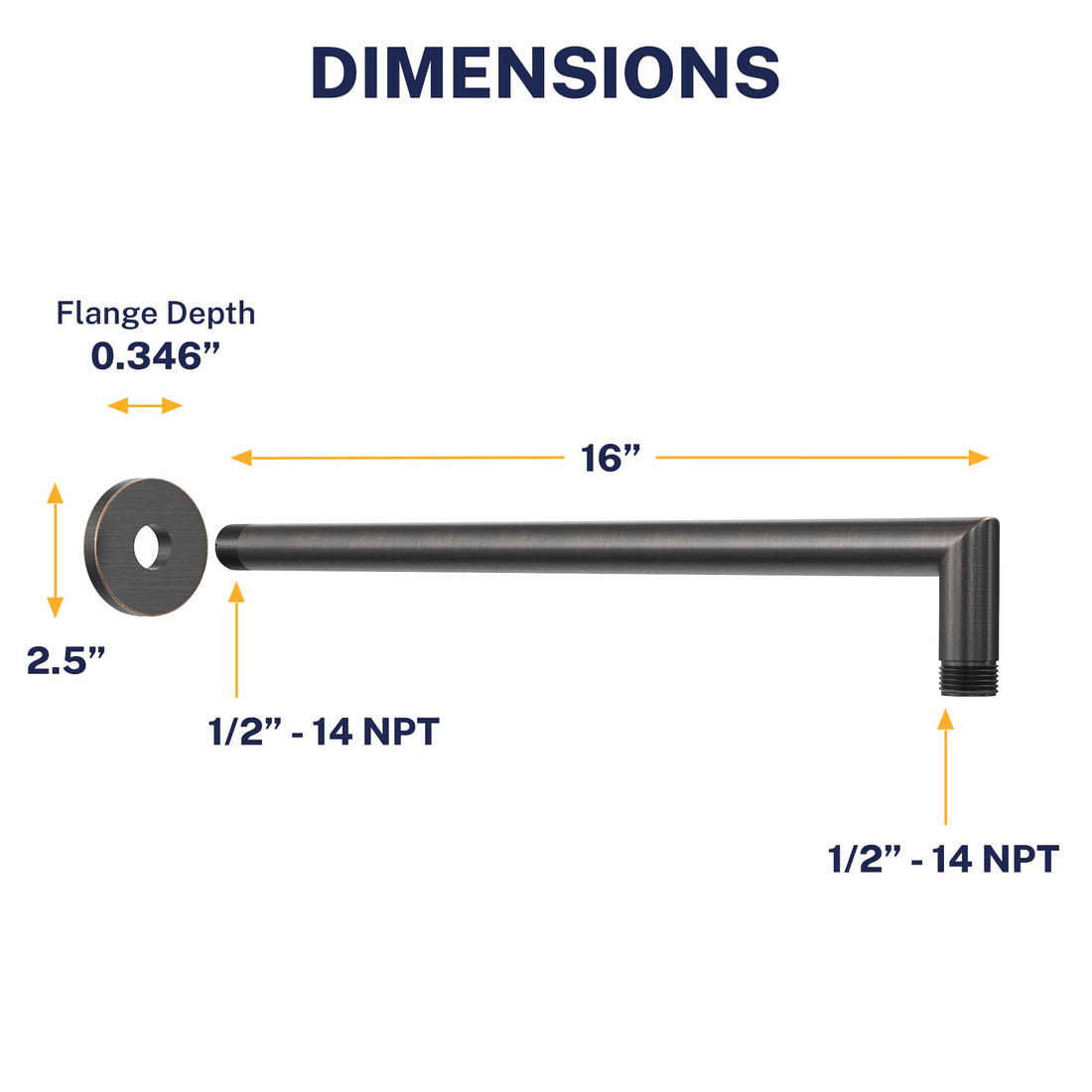 Dimensions J-Shaped Overhead Shower Arm Oil Rubbed Bronze  - The Shower Head Store