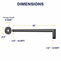 Dimensions J-Shaped Overhead Shower Arm Oil Rubbed Bronze  - The Shower Head Store