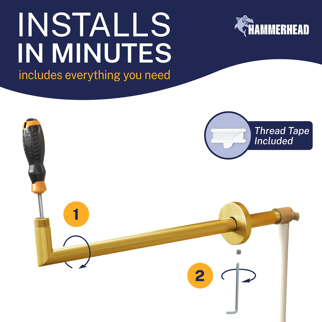 Installation J-Shaped Overhead Shower Arm Brushed Gold  - The Shower Head Store