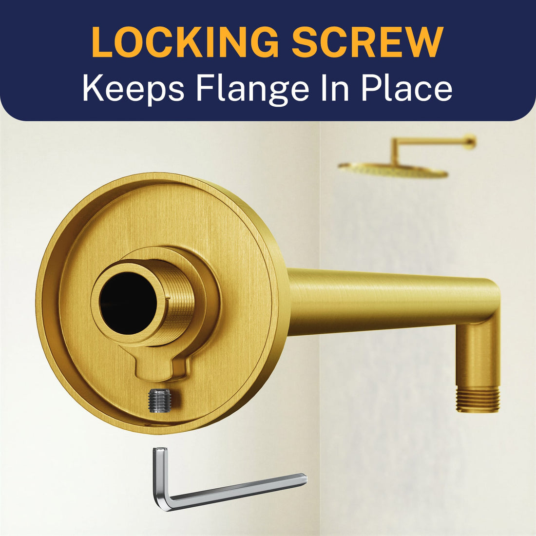 Locking Screw J-Shaped Overhead Shower Arm Brushed Gold  - The Shower Head Store