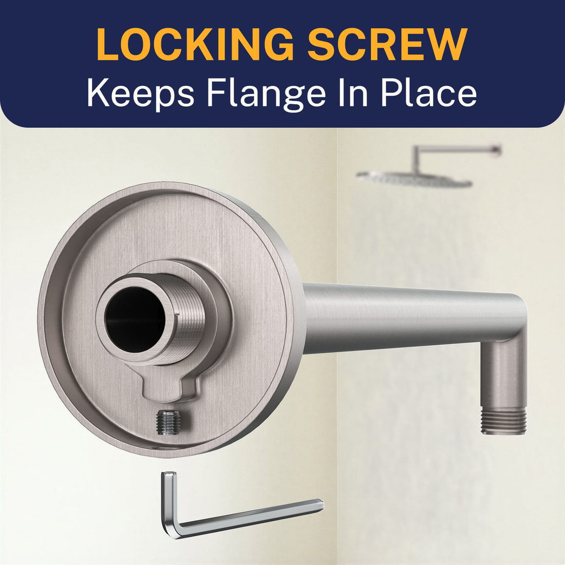 Locking Screw J-Shaped Overhead Shower Arm Brushed Nickel  - The Shower Head Store
