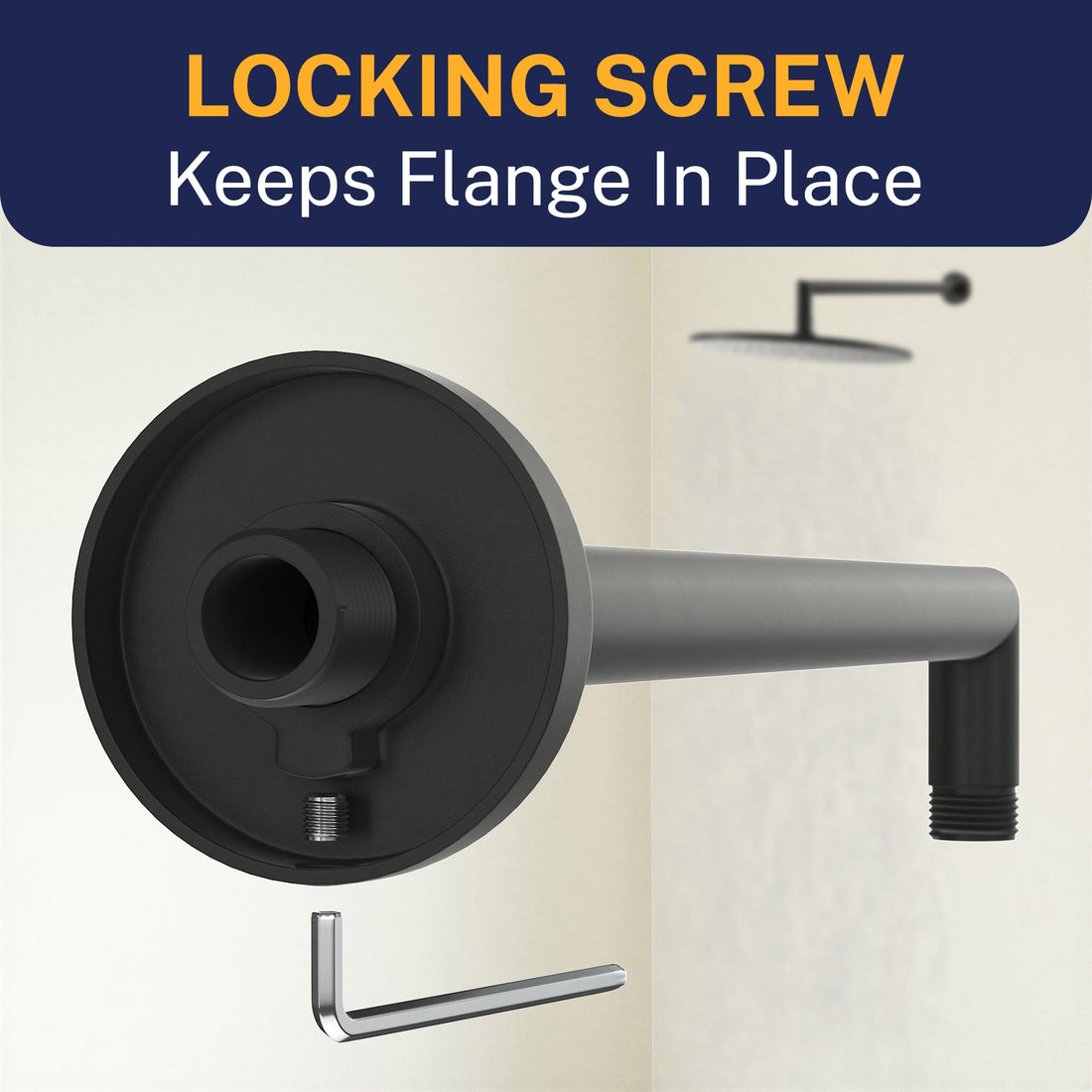 Locking Screw J-Shaped Overhead Shower Arm Matte Black  - The Shower Head Store