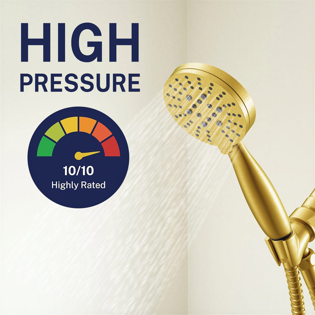 High Pressure All Metal 3-Spray Handheld Shower Head, Handshower Only Brushed Gold / 2.5 GPM Brushed Gold / 1.75 GPM - The Shower Head Store
