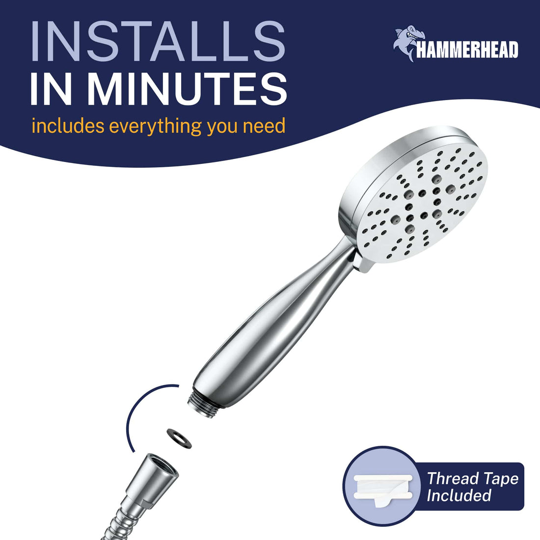 Installation 3-Spray Low Flow Handheld Shower Head, Handshower Only Chrome / 2.5 GPM Chrome / 1.75 GPM - The Shower Head Store