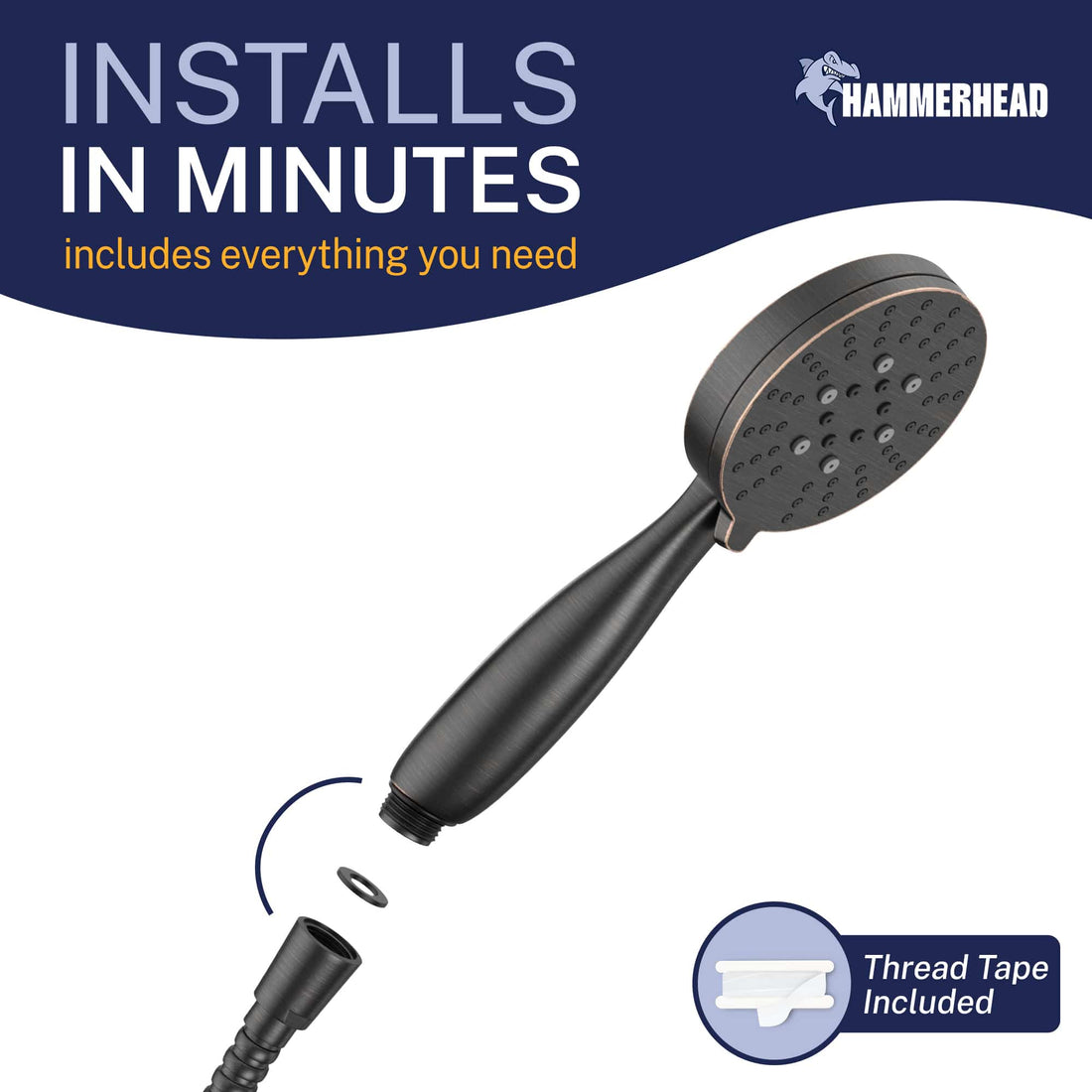 Installation All Metal 3-Spray Handheld Shower Head, Handshower Only Oil Rubbed Bronze / 2.5 GPM Oil Rubbed Bronze / 1.75 GPM - The Shower Head Store