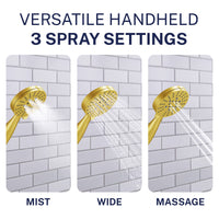 Spray Settings All Metal 3-Spray Handheld Shower Head, Handshower Only Brushed Gold / 2.5 GPM Brushed Gold / 1.75 GPM - The Shower Head Store
