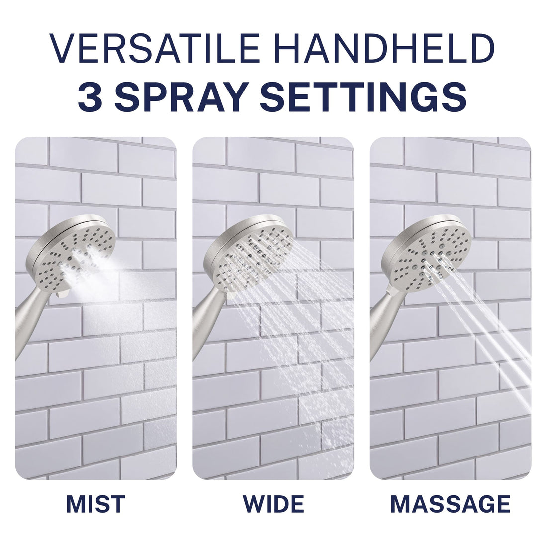 3-Spray Settings All Metal 3-Spray Handheld Shower Head, Handshower Only Brushed Nickel / 2.5 GPM Brushed Nickel / 1.75 GPM - The Shower Head Store