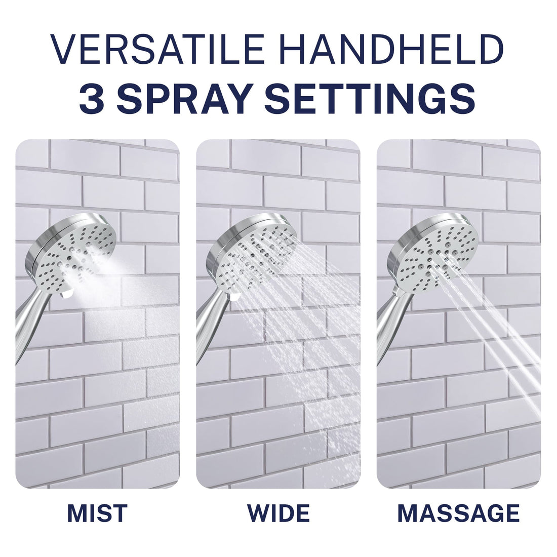 3-Spray Settings 3-Spray Low Flow Handheld Shower Head, Handshower Only Chrome / 2.5 GPM Chrome / 1.75 GPM - The Shower Head Store