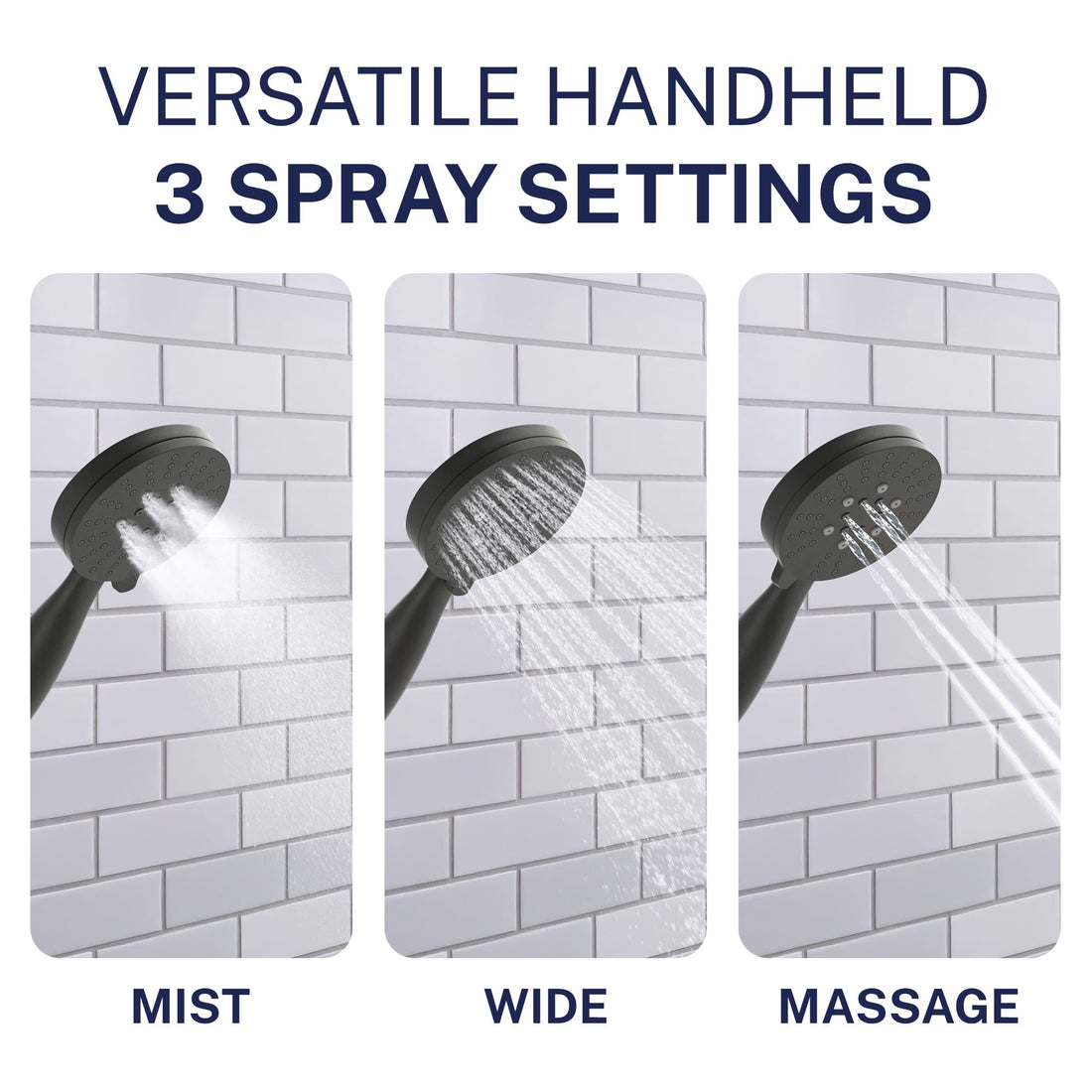 Spray Settings All Metal 3-Spray Handheld Shower Head, Handshower Only Matte Black / 2.5 GPM Matte Black / 1.75 GPM - The Shower Head Store
