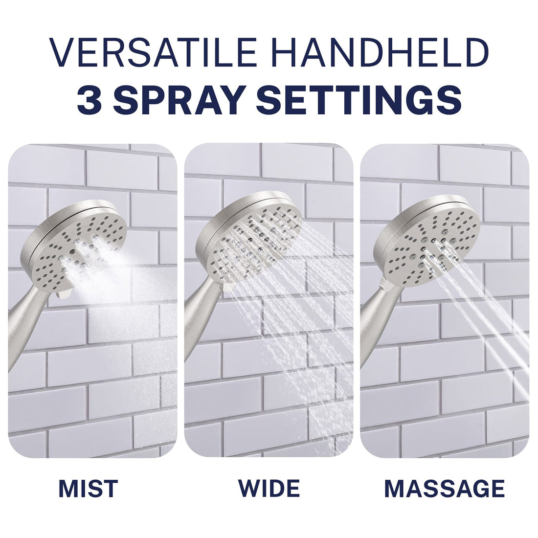 Handheld Shower Head 3-Spray Dual with Adjustable Arm Brushed Nickel / 2.5 GPM Brushed Nickel / 1.75 GPM - The Shower Head Store