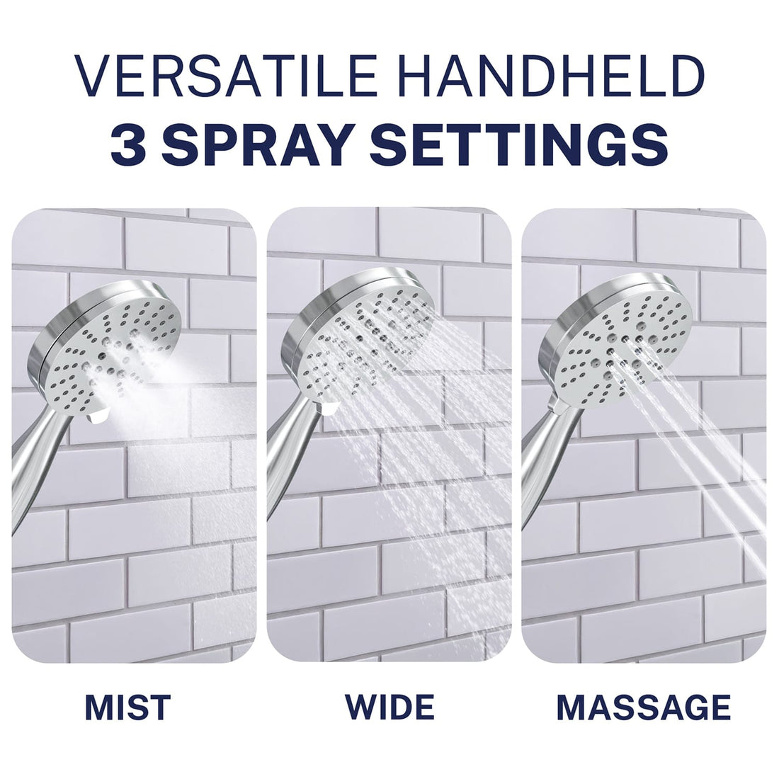 Spray Settings 3-Spray Handheld Shower Head Set Chrome / 2.5 GPM Chrome / 1.75 GPM - The Shower Head Store