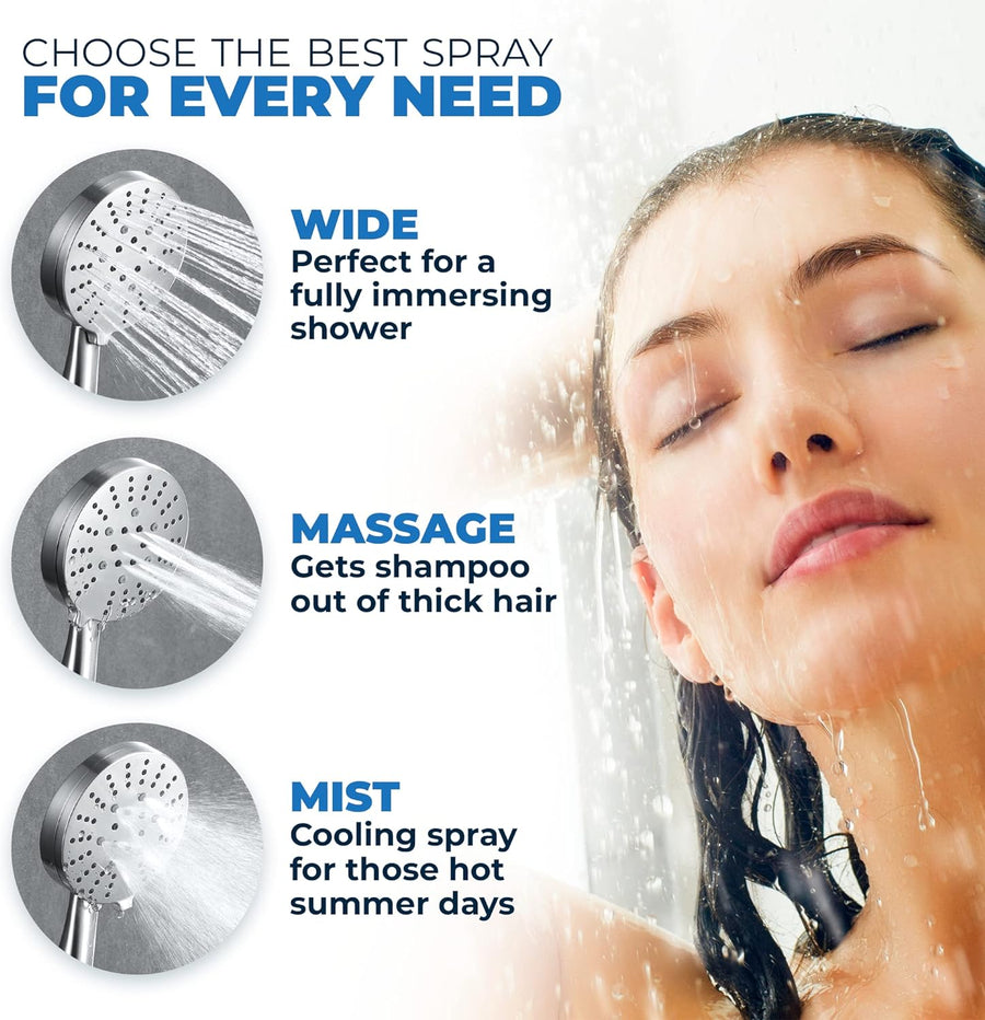 Handheld Shower Head 3-Spray Dual with Adjustable Arm Brushed Nickel / 1.75 - The Shower Head Store