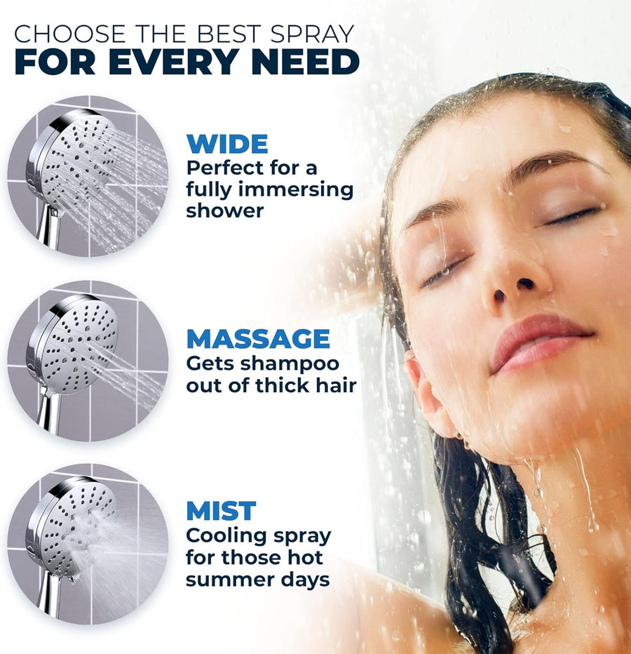 Handheld Shower Head 3-Spray Dual with Adjustable Arm Chrome / 1.75 - The Shower Head Store