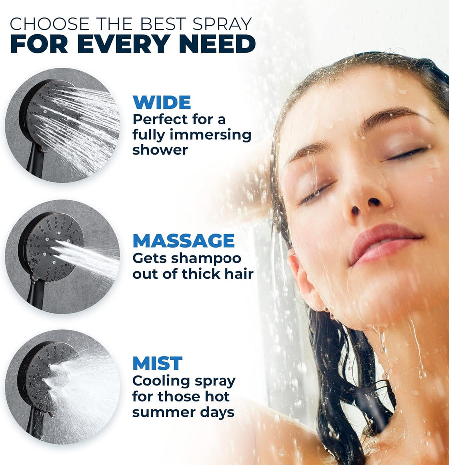 Handheld Shower Head 3-Spray Dual with Adjustable Arm Matte Black / 2.5 - The Shower Head Store