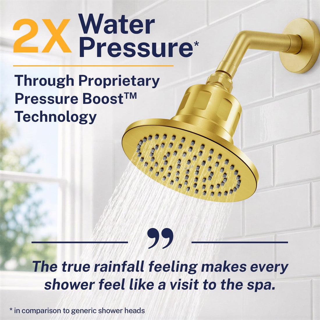 High Pressure Gillian — The METAL Filtered Shower Head Brushed Gold / 2.5 GPM Brushed Gold / 1.75 GPM - The Shower Head Store
