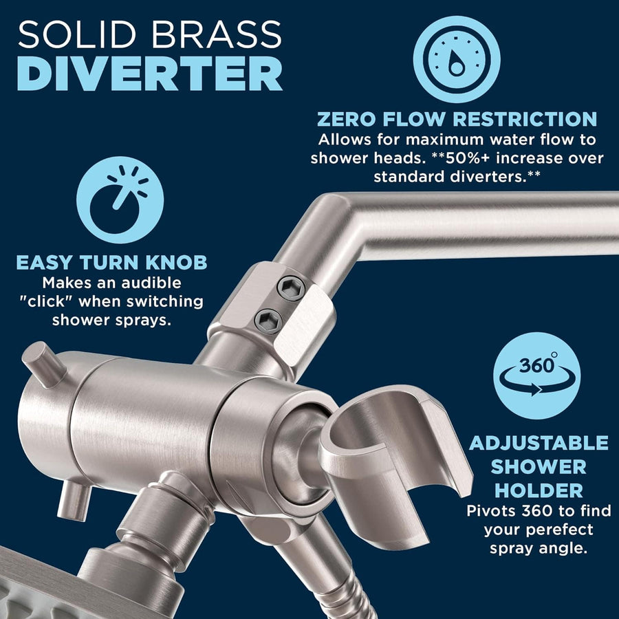 Diverter 3-Spray Dual with Adjustable Arm Brushed Nickel / 1.75 - The Shower Head Store