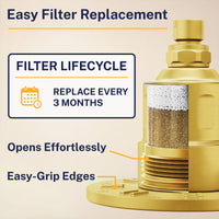 Easy Replacement Gillian — The METAL Filtered Shower Head Brushed Gold / 2.5 GPM Brushed Gold / 1.75 GPM - The Shower Head Store