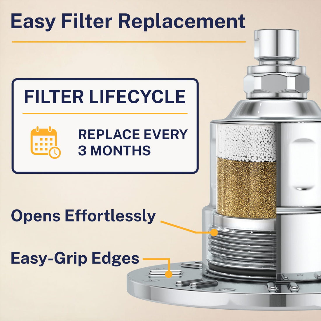 Easy Replacement Gillian — The METAL Filtered Shower Head Chrome / 2.5 GPM Chrome / 1.75 GPM - The Shower Head Store